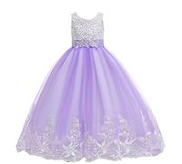 WAWALI Wedding Party Dresses Evening Flower Girl Long Costume Princess Children Kids Bridesmaid Lace Girls Dress 4 Lilac