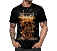 Wawiawu Christmas T Shirts Men | Skull Beer Christmas,Spooky Casual Short Sleeve Graphic Tee Holiday Clothes - beer-14 L