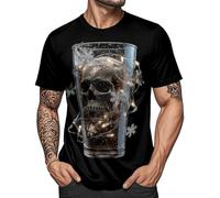 Wawiawu Mens Skull T Shirts | Christmas Skull Beer - Spooky Casual Short Sleeve Graphic Tee Holiday Clothes - for Christmas beer-15 L