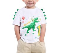 WAWSAM 1st Birthday Boy Dinosaur Shirt, Birthday Boy 1 Dino Birthday T-Shirt for Toddler Boys, First Birthday Outfit Tee White