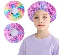 WAWSAM 2 Pcs Kids Bonnets for Girls, Mermaid Silk Bonnet for Kids, Satin Bonnet for Sleeping, Hair Bonnet for Sleeping Kids, Adjustable Night Sleep Cap for 2-8 Years Toddler Teen