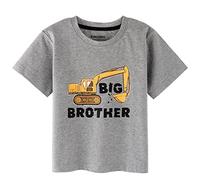 WAWSAM Big Brother Truck T-Shirt for Toddler Boys - Promoted to Big Bro Tractor Short Sleeve Grey