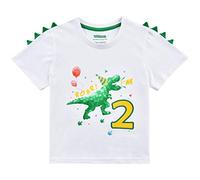 WAWSAM Dinosaur 2nd Birthday Shirt Dino B-Day Party One Year Old Baby Boy TRex T-Shirt Roar i’m 2 White