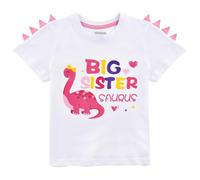 WAWSAM Girl's Dinosaur Big Sister Announcement T-Shirt, White, Short Sleeve, Crew Neck, Casual, Kid Size