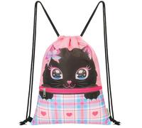 WAWSAM Kids Drawstring Gym Bag with Zippered Pocket String Backpack | Cat Swim Bag Waterproof School Gym PE Bags for Girls Swimming Travel Beach Shopping Yoga
