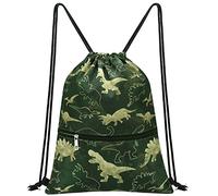 WAWSAM Kids Drawstring Gym Bag with Zippered Pocket String Backpack | Dinosaur Swim Bag Waterproof School Gym PE Bags for Boys Swimming Travel Beach Shopping Sports