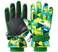 WAWSAM Kids Ski Gloves Waterproof Winter Snow Gloves Snowboarding Gloves Windproof Sport Mittens (Green Dino, 6-10 Years)
