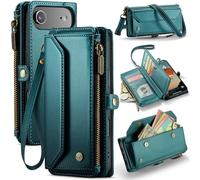 WAWZ for 17 Air Case, Women Men Multi-Function Wallet Case with Stand RFID Blocking Featuring Magnetic Closure Zipper Includes Shoulder Strap Wrist Strap (Green)