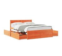 (wax brown, 135 x 190 cm) vidaXL Bed Frame with Drawers Bed Base Mattress Foundation Solid Wood Pine