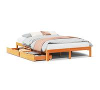 (wax brown, 135 x 190 cm) vidaXL Bed Frame with Drawers Bed Wax Solid Wood Pine