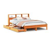 vidaXL Bookcase Bed Without Mattress Wax Brown 135X190 cm Double Solid Wood Pine, Brown