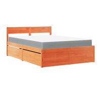 vidaXL Bed With Drawers And Mattress Wax Brown 140X190 cm Solid Wood Pine, Brown