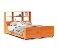 (wax brown, 140 x 200 cm) vidaXL Bookcase Bed without Mattress Bed Frame Bed Base Bedstead Solid Wood