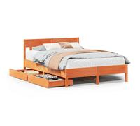Bed Frame with Headboard Wax Brown 150x200 cm King Size Solid Wood Pine vidaXL