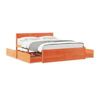 (wax brown, 160 x 200 cm) vidaXL Bed Frame with Drawers Bed Base Mattress Foundation Solid Wood Pine