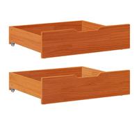vidaXL Under-Bed Storage Drawers - Solid Pinewood - Wax Brown Finish - Sturdy Under-Bed Organizers with Wheels - Bedroom Space Saver - Set of 2