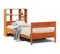 Brown Solid Pine Wood Bookcase Bed Frame Small Single 75x190cm, No Mattress
