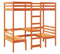 vidaXL Loft Bed Frame with Desk and Chairs Wax Brown 90x200cm Solid Wood Pine (3308555), Brown