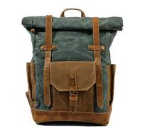 Wax Canvas Vintage Computer Backpack for Women/Men Hiking Outdoor Backpack Retro Satchel Bookbag (Lake Green)