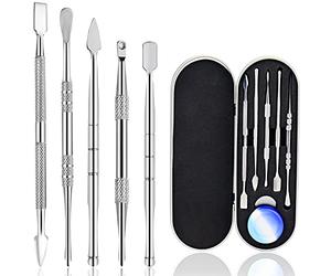 Wax Carving Tools Dab Stainless Steel Set with Metal Case for Jewellery, Sculpting, Modeling, Scraping Mini 5 Pcs (Silver)