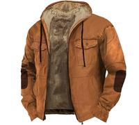 Wax Jackets for Men UK Jackets Denim Jacket 2024 Solid Color Combination Hooded Sweater with Brown Pocket Cotton Jacket Donkey Jackets for Men UK (Brown, XXL)