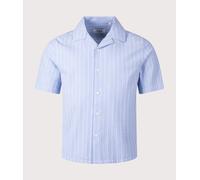 Wax London Mens Didcot Seersucker Stripe Short Sleeve Shirt - Colour: Blue/Ecru - Size: Medium