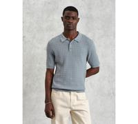 Wax London Mens Grey Blue Diamond Stripe Naples Polo Shirt