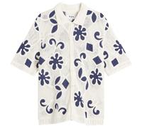 Wax London Men's Porto Doodle Crochet Polo Ecru/Dark Blue