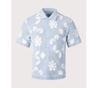 Wax London Mens Porto Doodle Crochet Polo Shirt - Colour: Pale Blue/Ecru - Size: Medium