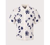 Wax London Mens Porto Doodle Crochet Shirt - Colour: Ecru/Dark Blue - Size: Medium