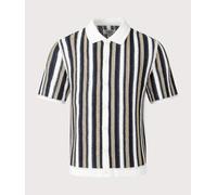 Wax London Mens Porto Stripe Crochet Polo Shirt - Colour: Ecru/Black - Size: Large