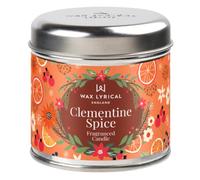 Wax Lyrical Clementine Spice Candle Tin, Up to 35 Hour Burn Time | Bright Citrus and Mandarin Scents, Clove, Nutmeg and Peppercorn, Vanilla and Amber Base