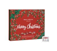 Wax Lyrical England Merry Christmas Scented Tealight Set, 24 Fragranced Tealights with Glass Holder, Red