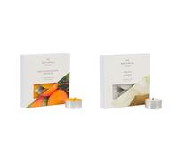 Wax Lyrical Scented Tealight Candles, Box of 9, Mediterranean Orange & Scented Tealight Candles, Box of 9, Fresh Linen, Silver