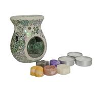 Wax melt and wax melt/oil crackle effect iredesent burner gift set or starter pack, small and large burners. (Blue/Green, Small)