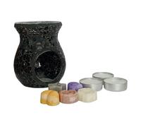 Wax melt and wax melt/oil crackle effect iredesent burner gift set or starter pack, small and large burners. (Black, Small)