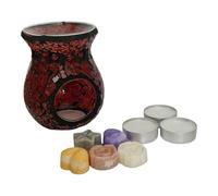 Wax melt and wax melt/oil crackle effect iredesent burner gift set or starter pack, small and large burners. (Red, Small)