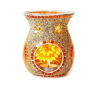 Wax Melt Burner, Mosaic Glass Oil Burner, Essential Oil Burners with Candle, Tealight Candle Holder, Scented Diffuser for Home and Office Decor (Orange)
