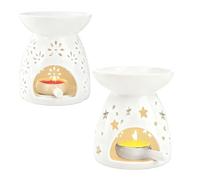 Wax Melt Burner, Shienus 2 Pcs Ceramic Oil Burners Wax Melt Holders Star Pattern Aromatherapy Tarts Holder Candle Scented Diffuser Home Bedroom Decor