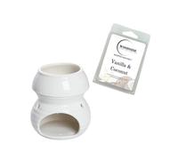 Wax Melt Burner With Tea Light Spoon - White With Woodside Vanilla & Coconut Wax Melt