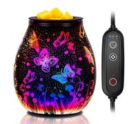 Wax Melt Burner with Timer Electric 3D Butterfly Effect Glass Wax Warmer with 7 Colors LED Light Wax Melter for Scented Wax by PTC Heating with Removable Silicone Dish Auto Shutoff Home Decor Gift