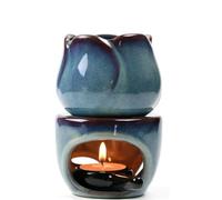 Wax Melt Essential Oil Burner with Tealight Spoon, Removable Ceramic Aromatherapy Diffuser for Home, Bedroom, Yoga | Christmas Birthday Housewarming Gift (Blue)