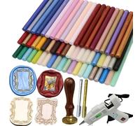 Wax Melt Seal Sticks Kit, Atopbb 60 Pcs Glue Gun Wax Seal Sticks with 2pcs 3D Frame Seal Stamp, Sealing Glue Gun, 2pcs Metallic Pen, Great for Christmas Gift (61)