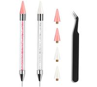 Wax Pencil for Rhinestones Wax Pen Rhinestone Picker Dotting Pen 2 Pieces Acrylic Handle Dual-Ended Rhinestones Pen Applicator Jewel Picker Tool with 4 Extra Wax Tips and 1 Nail Art Tweezer