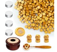 Wax Seal Beads Kit, Ioggtser Sealing Wax Beads Set with 400PCS Gold Wax Seal Beads, Wax Seal Warmer, Melting Spoon,4 PCS Candles, Wax Seal Kit for Wedding Envelope Sealing Wax