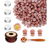 Wax Seal Beads Kit, Ioggtser Sealing Wax Beads Set with 400PCS Rose Gold Wax Seal Beads, Wax Seal Warmer, Melting Spoon,4 PCS Candles, Wax Seal Kit for Wedding Envelope Sealing Wax