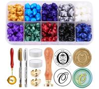Wax Seal Kit, 200pcs Assorted Beads and 2pcs Initial Alphabet E Wax Seal Stamp for Wedding Invitations Gift Wraps Envelopes and Christmas Cards (Alphabet O Kit)
