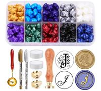 Wax Seal Kit, 200pcs Assorted Beads and 2pcs Initial Alphabet E Wax Seal Stamp for Wedding Invitations Gift Wraps Envelopes and Christmas Cards (Alphabet J Kit)