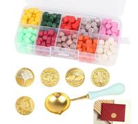 Wax Seal Kit, Wax Seal Stamp, 300Pcs Sealing Wax Beads with 5 Interchangeable Stamp Heads and Melting Spoon Complete DIY Seal Set for Envelopes Invitations Gift Wrapping Crafts and Wine Packaging