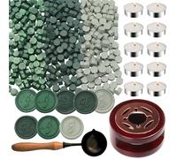 Wax Seal Kit with Warmer, ONWINPOR 300pcs Sealing Wax Beads Olive Sage Green in 3 Colors, Non-Slip Spoon, Candles for Envelopes, Stamp Letter Seal,Wedding Invitations (Green Mixed)